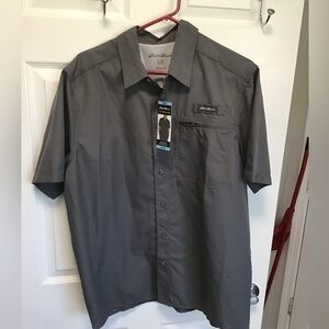 Eddie Bauer Men's Gray Short Sleeve Camping Fishing Shirt Sz L